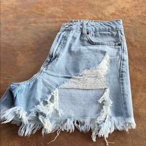 American Bazi Frayed Light Blue Denim Shorts